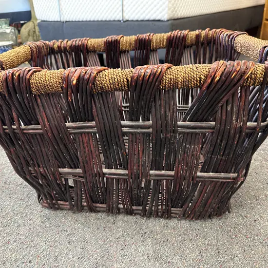 Large Rectangular Handled Cane Basket H36cm, W62cm, D50cm