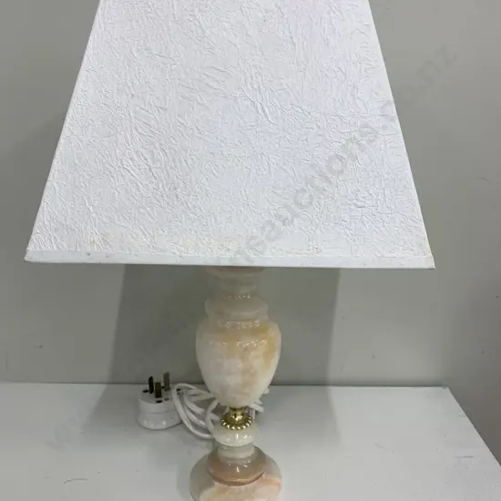 Vintage Marble Based Table Lamp With Square White Shade H40cm