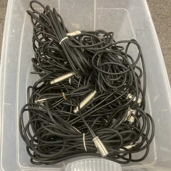 Bin of 15 Assorted Length & Type Audio Cables, Female To Female Adaptors, Mono Plug to 3 Pin Etc