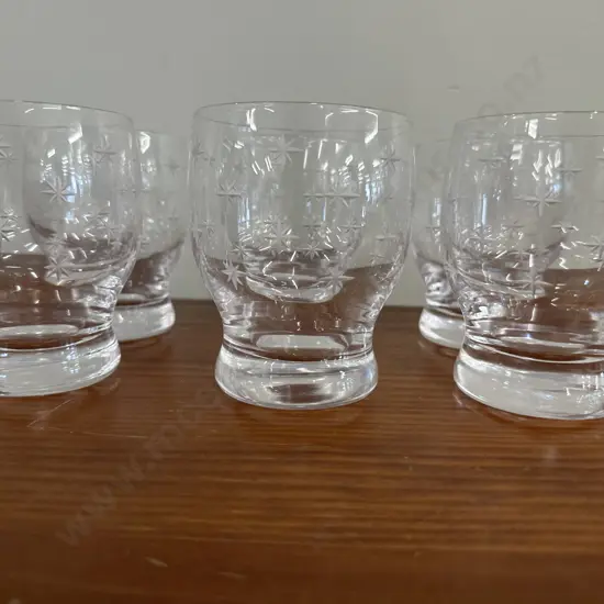 Set Of Six Footed Stuart Crystal Glasses With Star Detail