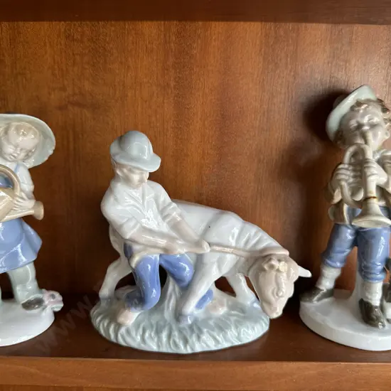Pair Of German Figurines With Man Working Cow Fiqurine