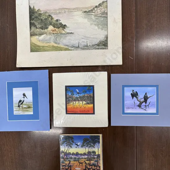 Selection Of Artwork Including Water Colour Titled 'Manukau Harbour' By Janet Watkins, Original Painting Etc