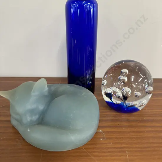 Paperweight, Blue Bottle & Marblestone Handcrafted Cat Ornament