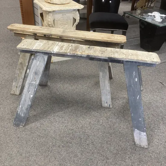 Wooden Sawhorses x 2, 59 x 99 & 57 x 105cm