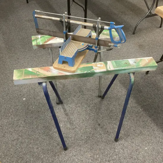 Pair of Foldup Sawhorses & A Mitre Saw With Stand