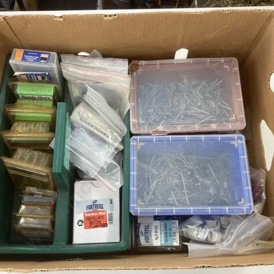 Box Lot Nails, Screws, Hardware Etc