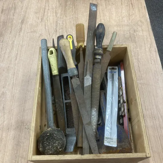 Box Lot Files, Rasps, Chisels, Drill Bits Etc