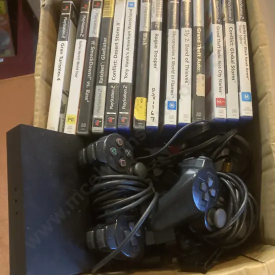 PS2 Console With Two Controllers And Fourteen Games