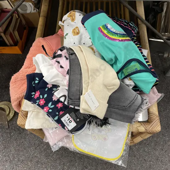 Assortment of new toodlers clothing, bibs, etc