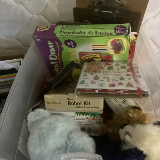 Clear Bin Of Soft Toys, Childrens Sundries Etc