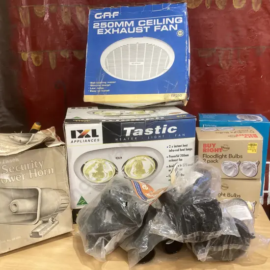 Lot of Heater Light Fan, Sensor Lights, Bulbs, Exhaust Fan, Fan Heater & Horn