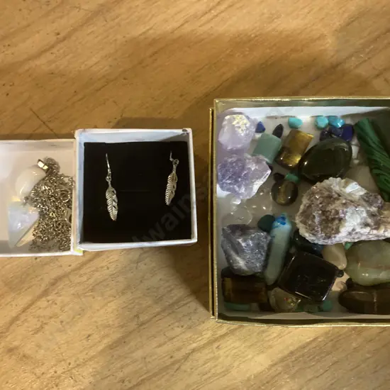 Selection of Gem Stones, Necklaces x 2 & Pair of Earrings