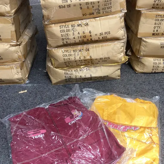 New Kids Hooded Lined Jackets, Zip Front, Asstd Yellow, Burgundy, 6 x Boxes of 32, Sz 3, 4, 5, 6, Light Weight