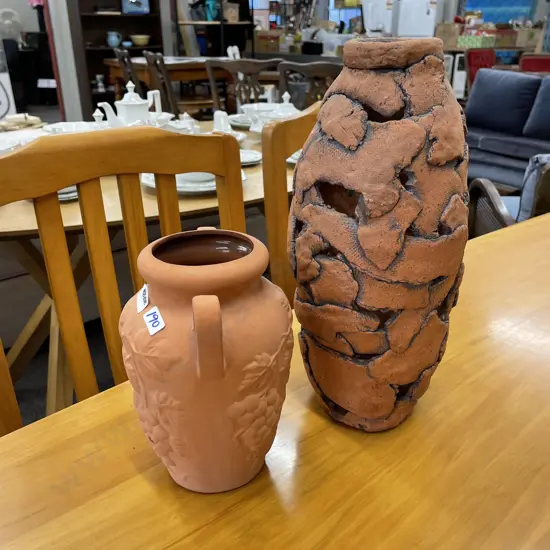 Decorative Terracotta Vase, H37cm, Terracotta Urn, H22cm