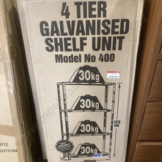 4 Tier Galvanised Shelf Units x 4, Model No 400, 1370x600x300, Flat Packed