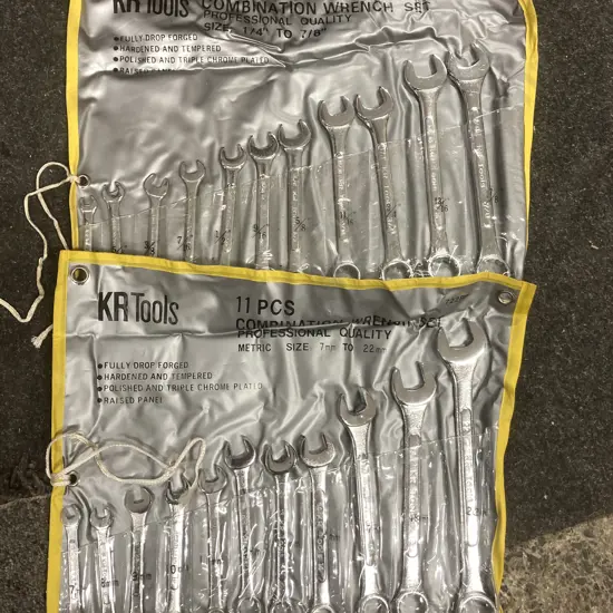 KR Tools 11 Pc. Combination Wrench Sets x 2, 7mm to 22mm, 1/4" to 7/8"