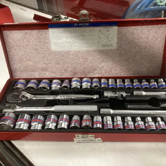 KingTony 36 Pc. 3/8" Socket Set In Steel Case (8" Sliding T-Handle Missing)