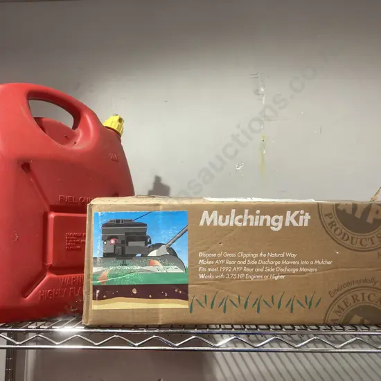Mulching Kit New In Box And a 20L Red Plastic Fuel Container
