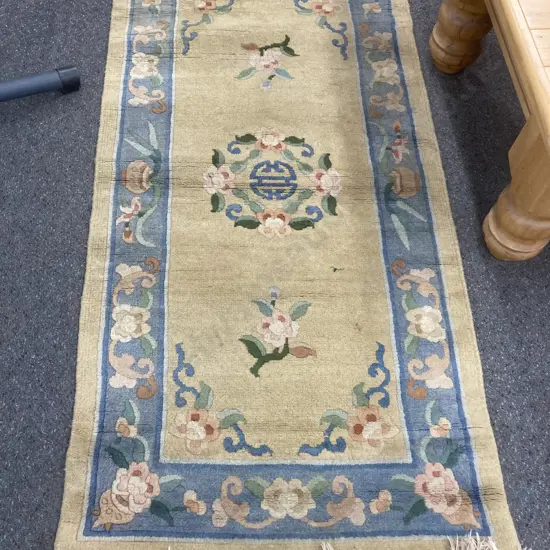 Woollen Floor Rug, Sage, Pale Blue & Pink Floral, 163 x 78cm
