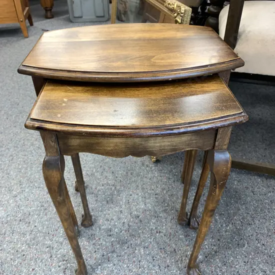 Nest of Two Vintage Mahogany Tables. Ball feet. H53 and H51cm