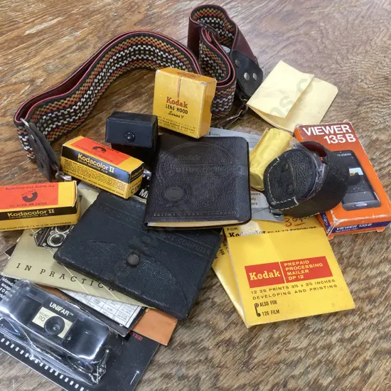 Vintage Photography Items, Film, Kodak Lens Hood, Unifar Micro-110, Spira Slave, Kodak Master Photoguide Etc