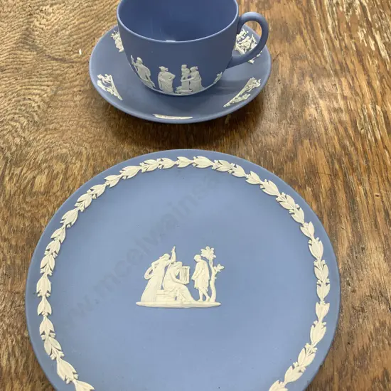 Wedgwood Cup, Saucer & Plate, Blue / White