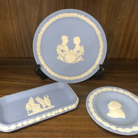 Wedgwood Items x 3, Plates x 2 & Rectangular Dish, Blue / White