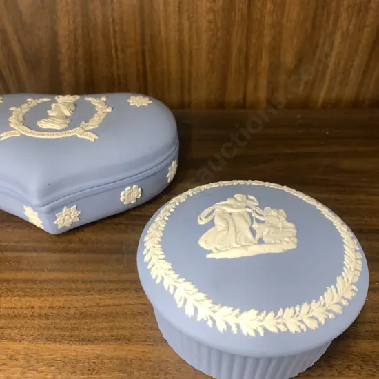 Wedgwood Lidded Trinket Dishes x 2, Blue / White