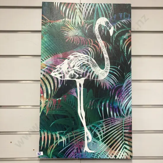 Print On Canvas, White Flamingo With Palms, 60 x 35cm