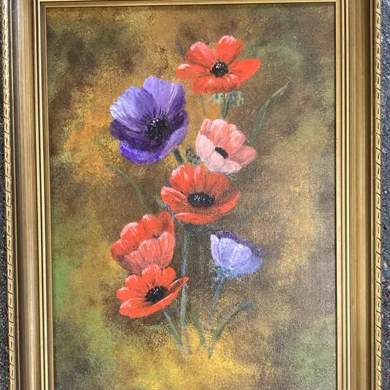 Framed Original Oil Painting "Poppies' Signed by The Artist, 48 x 37cm