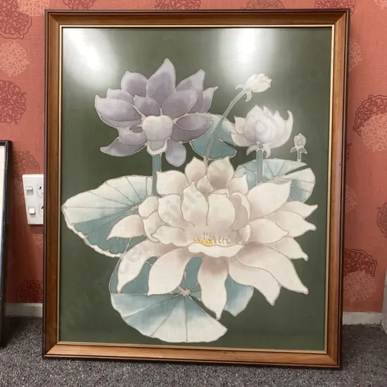 Framed Floral Artwork on Silk? 60 x 70cm