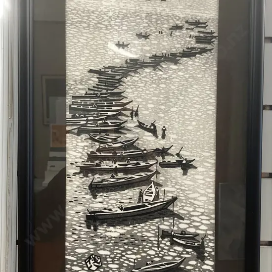 Vintage Framed Artwork Boat Scene, 59 x 35cm