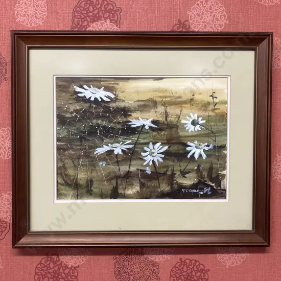 Framed Artwork by G.T.Curle 81 Titled "Other Side Of The Road" - Massey Daisies, 45 x 51cm