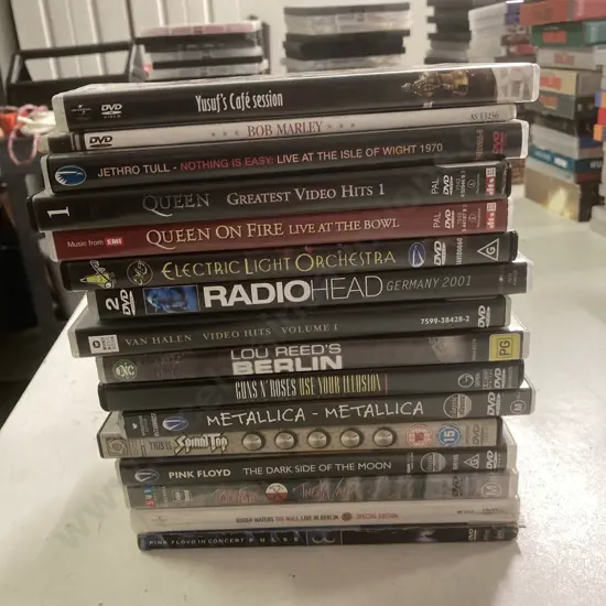Lot of 16 DVDs, Yusufs Cafe, Queen, Metallica, Pink Floyd, ELO, Lou Reed, Guns & Roses Etc