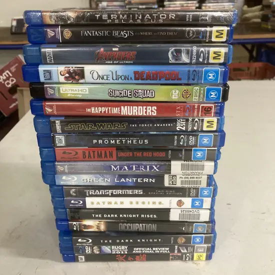 Blu-rays  x 18, Fantastic Beasts, Happytime Murders, Suicide Squad, Once Upon A Deadpool, Batman Etc