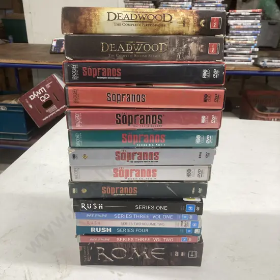DVDs x 15, Assorted Deadwood, Sopranos, Rush, Rome