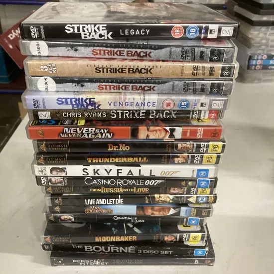 Lot of 18 DVDs, Strike Back, Person Of Interest, Assorted James Bond Etc