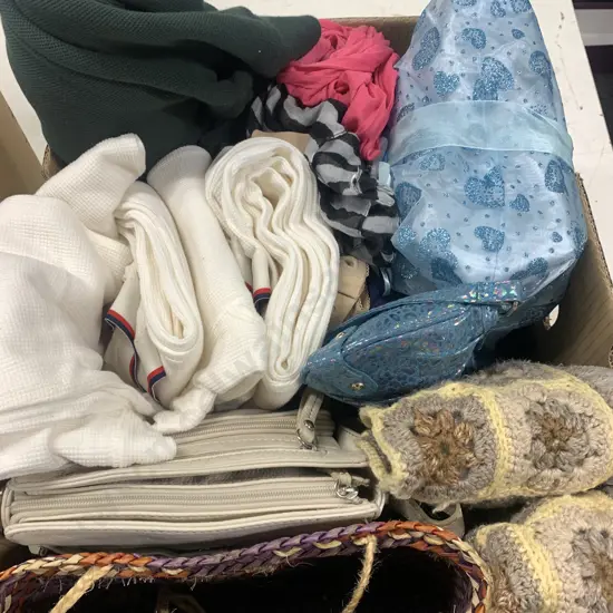 Box Lot Of Ladies And Mens Under Garments, Handbags Etc