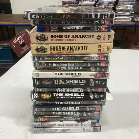 DVDs x 18, Assorted GOT, Sons Of Anarchy, The Shield, Breaking Bad, Vikings, American Chopper Etc