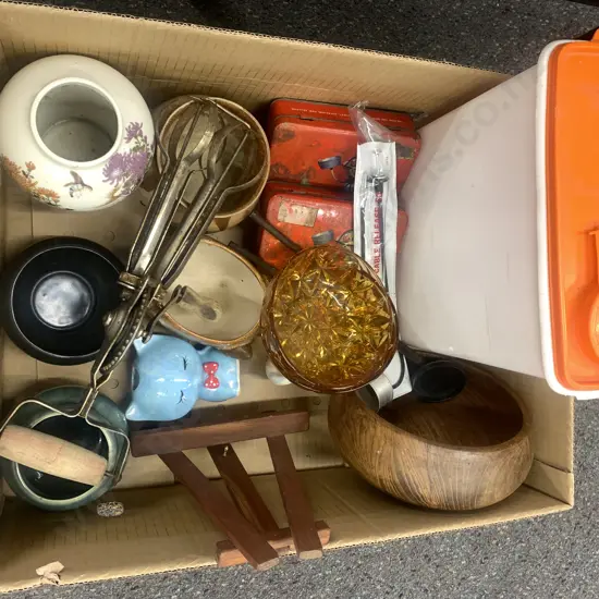 Assortment Of Vintage Items Including Woodenware, Pottery Etc