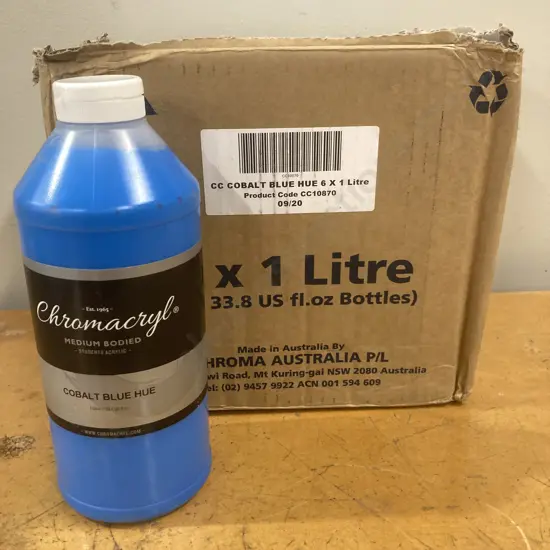 Box of 6 x 1 Litre Chromacryl Medium Bodied Students Acrylic Paint - Cobalt Blue Hue