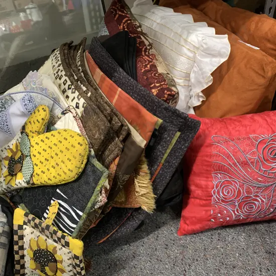 Assortment Of Vintage Cushions, Runners, Placemats Etc