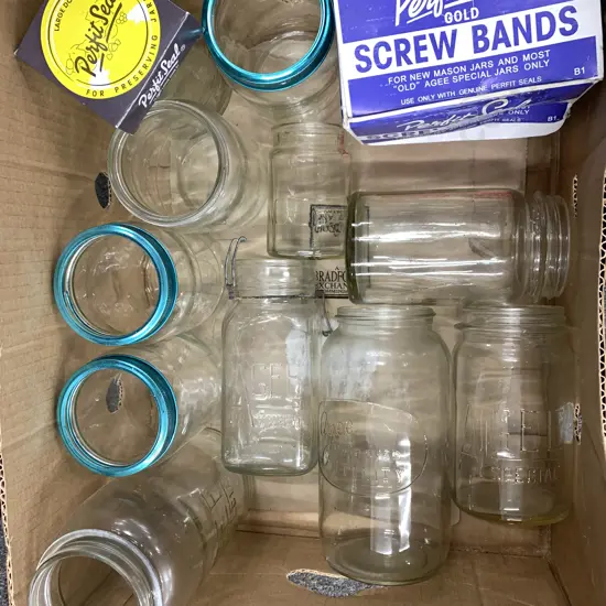 Box of Preserving Jars & Screw Bands Some Agee