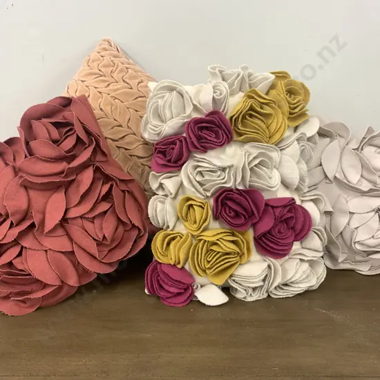 Assortment of Cushions x 4, Pink, Cream, Yellow Tones