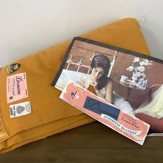 Vintage 'Dromorne Linen' Single Woollen Blanket, Burnt Orange Colour, Extra Long