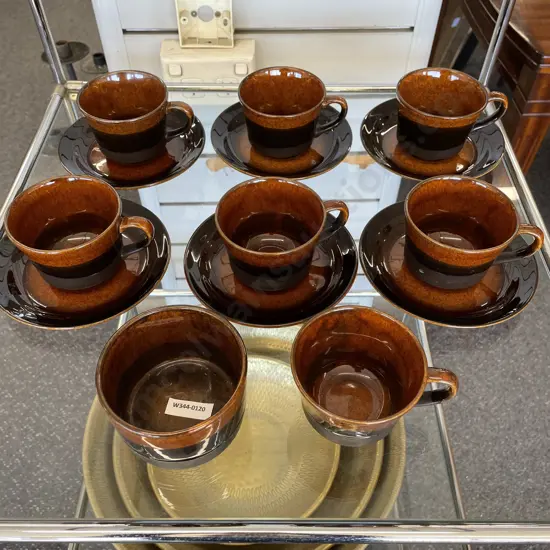 Crown Lynn Honeyglaze Cups and Saucers with sugar bowl