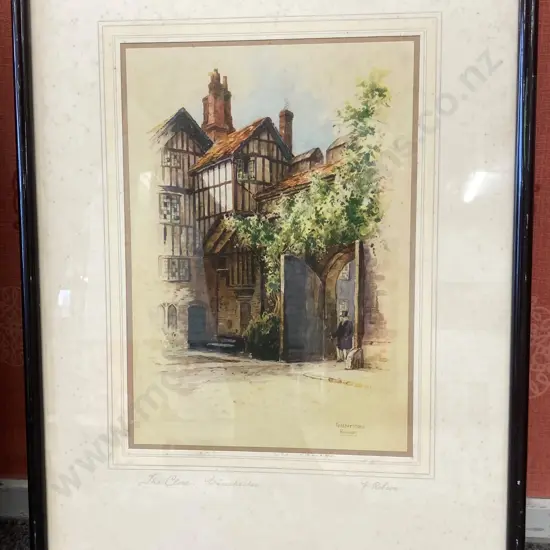 Framed Print Signed F. Ralston Titled "The Close. Winchester" 32 x 45cm