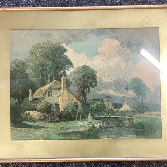 Vintage Gilded Framed Farm Scene Picture, 40 x 51cm