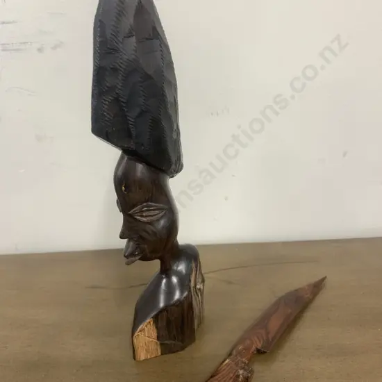 Vintage Wooden Carved Figurine, H28cm With Rhino Letter Opener