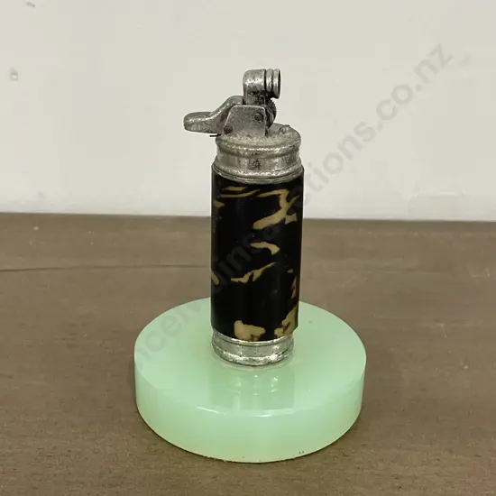 Rare Antique Lighter with faux tortoise shell pillar and jade? plith